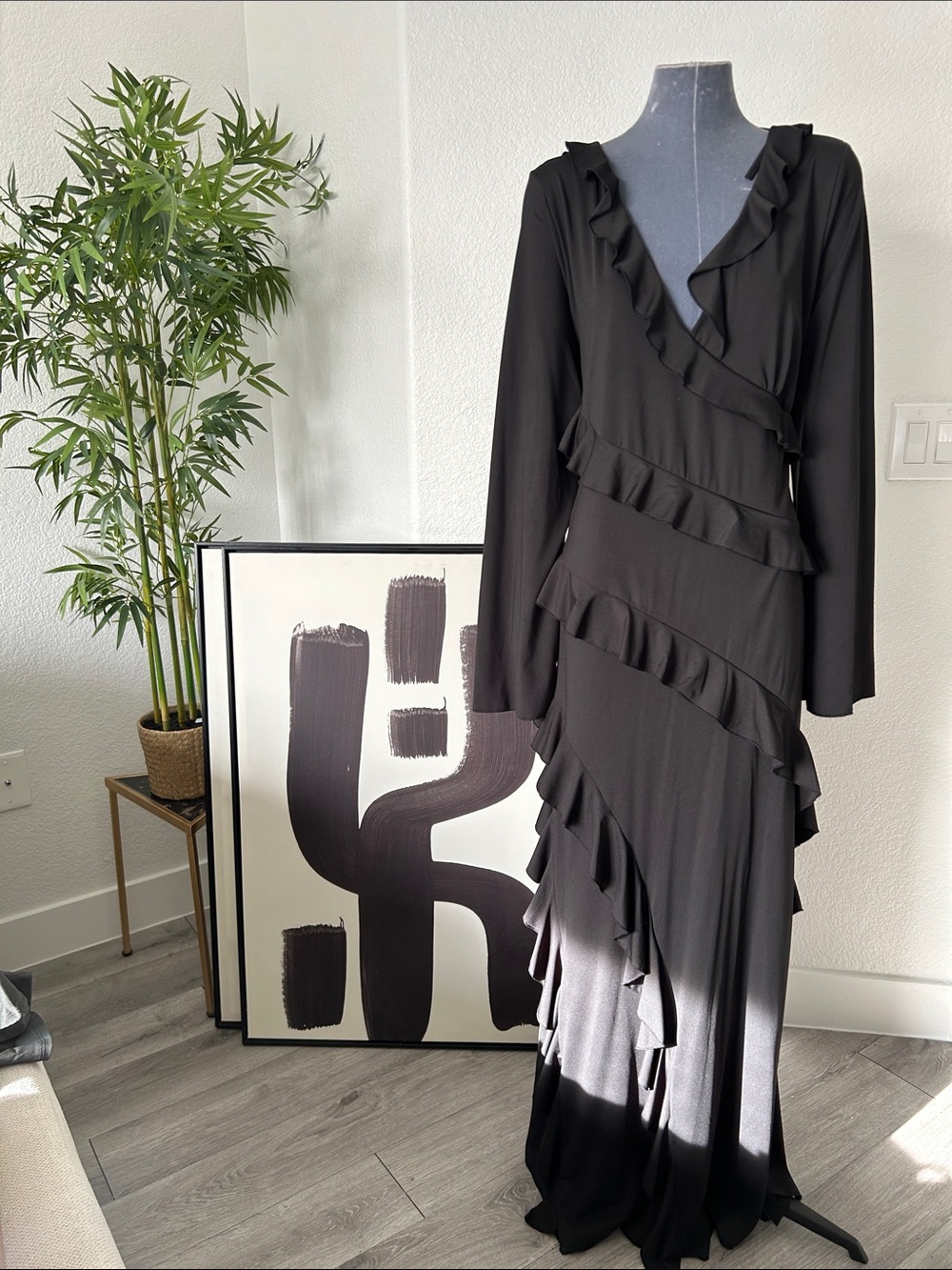Fashion Nova Black Ruffle Wrap Maxi Dress